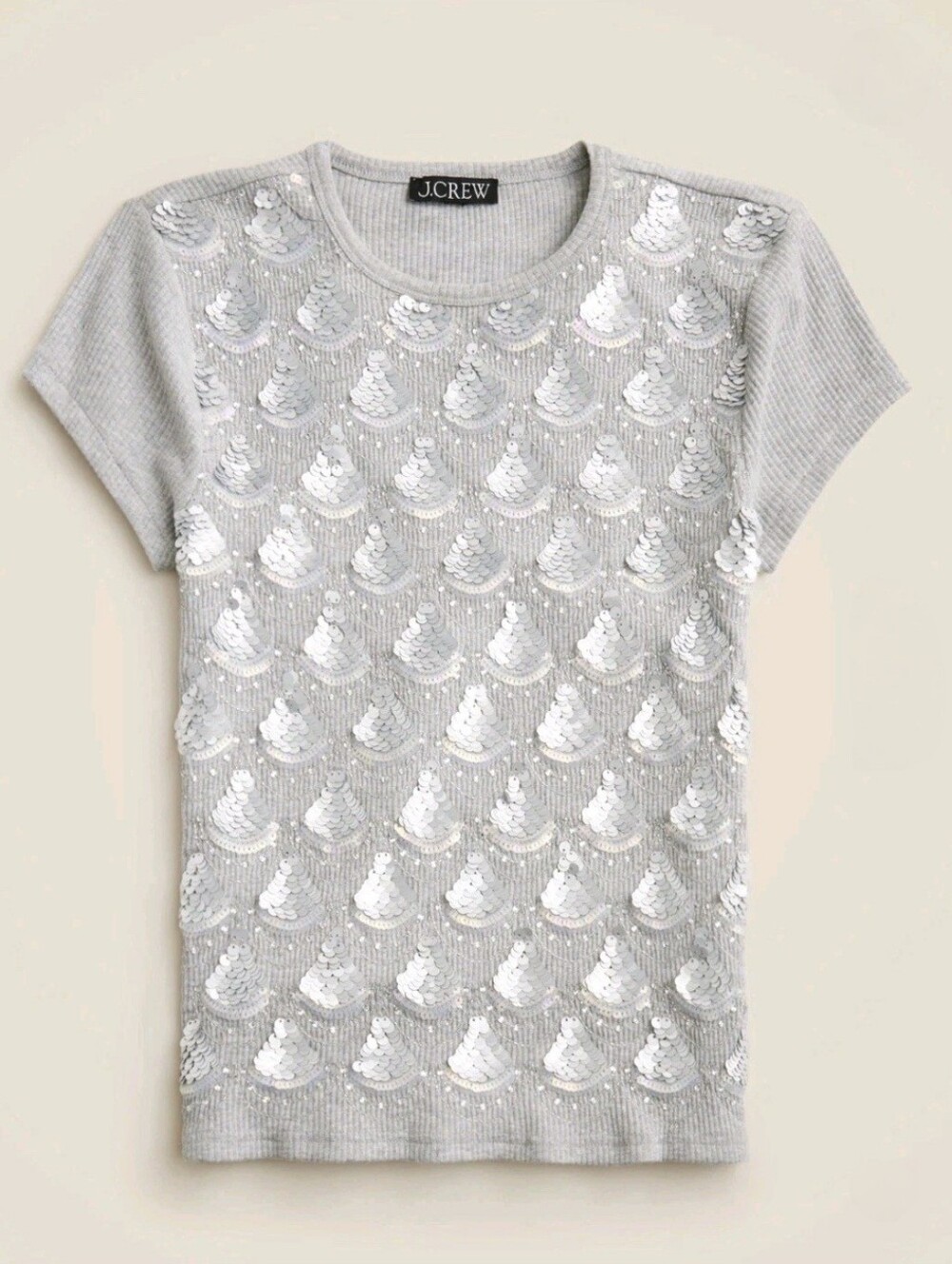 J Crew Sequin T Shirt Gray & Silver Embellished Ribbed Slim Fit Cotton Modal MD - Picture 3 of 11